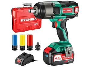 Cordless Impact Wrench 20V Max, HYCHIKA 260 Ft-lbs Max Torque Impact Wrench, 1/2" Metal Chuck, 4.0 AH Battery with 1H Fast Charger, LED Light, 3 Pcs Sockets & 1/2" to 3/8" Adapter, Carrying Case
