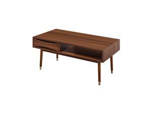 Teamson Home Dawson Solid Wood Legs Rectangle Coffee End Table Desk Storage with Easy-Clean Surface, 1 Drawer, and 1 Open Shelf for Living and Dining Room Home Office, 18 inch Height, Walnut