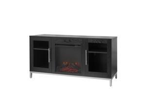 Versanora Lainey Metal Legs Electric Fireplace Wooden TV Stand Storage Cabinet with Glass Doors and Adjustable Shelves for TVs up to 60 inch, 54 inch Width, Black