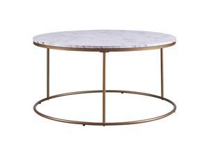 Versanora Marmo Round Circle Shape Coffee Side End Table With Faux Marble Top, 18 inch Height, Marble