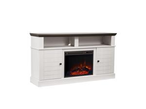 Teamson Home 60" Fireplace TV Stand Unit & Remote 23" Insert White Eliana VNF-00100