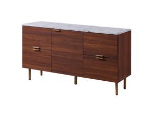 Teamson Home Ashton Faux Marble Top Sideboard Buffet Cabinet Wooden Storage with 1 Door 4 Drawers for Entryway Living Room Home Office, 28 inch Height, Walnut