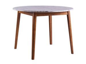 Teamson Home Ashton Round Shape Dining Table Desk with Storage Faux Marble Top for Living Room Home and Office, 30 Inch Height, Walnut