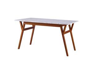 Teamson Home Ashton Square Shape Work Study Dining Table Desk with Storage Faux Marble Top for Living Room Home and Office, 30 Inch Height, Walnut