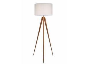 Versanora Romanza Tripod Metal Legs LED Floor Lamp Tall Standing Reading Light with Drum Shade Wood Finish for Living Room Study Room Bedroom Office, 60 inch Height, White