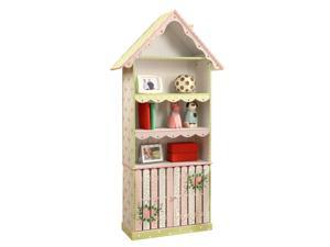 Fantasy Fields - Cracked Rose Thematic Kids Wooden Bookshelf with Storage , Imagination Inspiring with Roof and Rence details House Shape Bookcase, Lead Free Water-based Paint