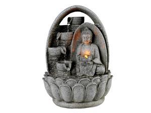 Peaktop 4-Tiered Buddha Tabletop Waterfall Zen Fountain with LED Lights, Gray, 10.2"" Height