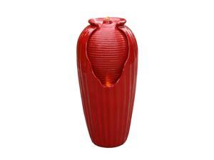 Teamson Home 32 inch Glazed Vase Floor Water Fountain for Patio Garden Backyard Decking with LED Light, Red