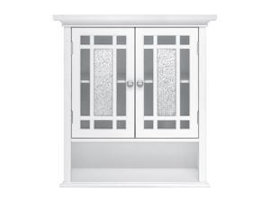 Elegant Home Fashions Windsor Removable Wooden Wall Cabinet with Glass Mosaic Doors, White