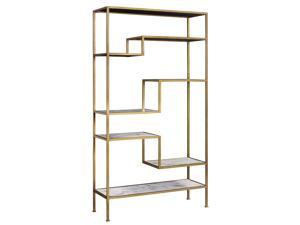Teamson Home Marmo Faux Marble Top Metal Frames 5 Tier Modern Bookcase Display Rack Accent Furniture with Open Shelf Storage for Living Room Home Office Bedroom, 72 inch Height, Brass