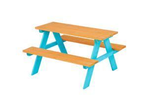 Teamson Kids Picnic Table, Kids Outdoor Table with Built-In Benches, Natural/Aqua