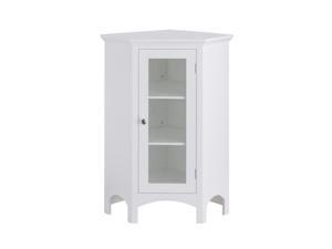 Teamson Home Wooden Bathroom Corner Cabinet Floor Glass Door White 7077
