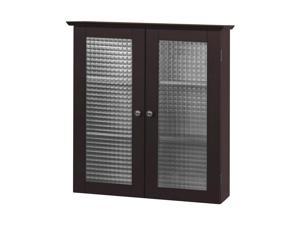 Elegant Home Fashions Chesterfield Removable Wooden Wall Cabinet with 2 Waffle Glass Doors, Espresso