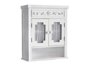 Elegant Home Fashions Lisbon Removable Wooden Wall Cabinet with Drapery-Lined Doors, White