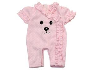 Sophia's Polka Dot Print Teddy Bear Face Pajama Sleeper Outfit with Ruffled Sleeves and Collar for 12 Baby Dolls, Light Pink