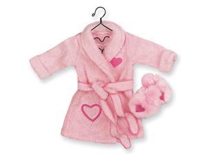 Sophia's Complete Two-Piece Fuzzy Textured Terrycloth Spa Bath Robe & Matching Fluffy Slippers with Cute Heart Appliques, Pink