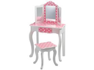 Teamson Kids Pretend Play Kids Vanity Table and Chair Vanity Set with Mirror Makeup Dressing Table with Drawer Fashion Polka Dot Prints Gisele Play Vanity Set Pink White
