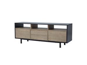 Teamson Home Bryson TV Stand with Push-to-Open Drawers, Doors, and Shelves, Black