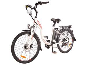 DJ City Bike 26" Tires 750W 48V 13Ah Power Electric Bicycle, Pearl White, LED Bike Light, MOZO Suspension Fork and Shimano Gear, LG battery, Aluminum frame, Wellgo Pedals