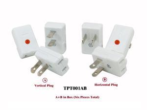 2-2 Prong Angle Adapter, 15Amp 125Volt AC, 2 Prong Angle Adapter Converter, Wall Outlet Plug for Household Appliances, White, 3+3 Pack
