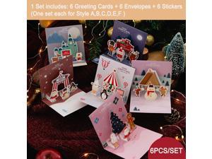 6 SET Merry Christmas Greeting Card With Envelope 3D Pop UP Santa Snowman Christmas Tree Friends Family Xmas Gifts Wishes Postcard