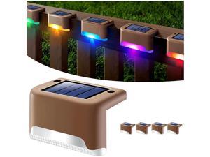 4 Pack Waterproof Outdoor RGB Solar Lights LED Steps Lamps for Stairs Fence Deck