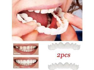 1 Set Snap On False Teeth Upper Lower Dental Veneers Dentures Fake Tooth Cover - Silicone+Plastic