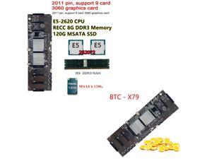 Miner Motherboard DDR3 8 PCI-E X16 with E5-2620 CPU RECC 8G DDR3 Memory 120G MSATA SSD For Support 3060 GP BTC X79 Dual CPU