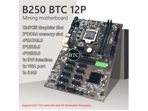 B250 BTC Mining Motherboard 12X PCIE Graphics Card Motherboard DDR4 DIMM SATA3.0 Supports VGA