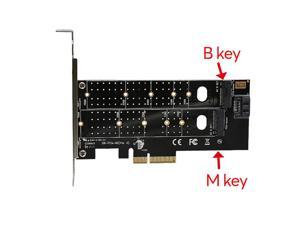 Dual M.2 to PCIe Adapter, M.2 NVMe SSD to PCIe Adapter & NGFF (B+M Key) SSD to SATA Controller Expansion Card for 1x NVMe SSD and 1x NGFF (SATA Based) SSD
