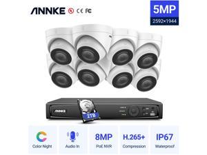 ANNKE 5MP PoE Security IP Turret Camera System Built-in Mic Support ONVIF with 2TB