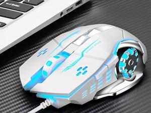 AULA S20 Gaming Mouse Marco Programmable, 2400DPI, Cool Lighting USB Optical Mouse Gaming for PC Laptop (White)