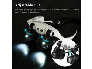 Headband Head Magnifier 8 Lens LED Light Jeweler Watch Loupe Magnifying Glasses