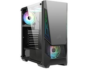 HiHOCH ATX Mid Tower Computer Gaming Case, RGB Strips on Both Sides,USB 3.0 Tempered Glass PC Case, M-ATX/ITX Fully Transparent Desktop Case, 6 Fan Positions without Fans, Support 120/240 Water Cooler