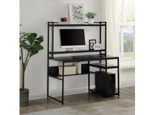 Home Office Computer Desk with 2-Tier Bookshelf and Open Storage Shelf Equipped with Removable Monitor Riser Black Home Office Computer Desk with 2-Tier Bookshelf and Open Storage Shelf Equipped with Removable Monitor Riser Black