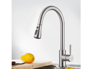 Kitchen Faucet Pull Down Dual-Function Sprayer, Single-Handle Stainless Steel High Arch Kitchen Sink Faucet