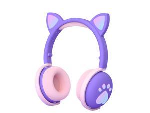Headphones Bluetooth V5.0 Wireless, Cat Ear Luminous Earphone Play in Wireless Link/Card/Cable Mode Mid bass Bluetooth Headphones for Cell Phone/PC/TV/MP3