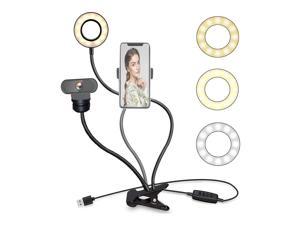 Ring Light with Stand and Phone Holder, 3 Colors, 8 Dimming Levels, Selfie Ring Light for Live Streaming, Youtube, Tiktok, Photography, Makeup