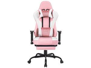 VON RACER Massage Gaming Chair - High Back Racing PC Computer Desk Office Chair Swivel Ergonomic Executive Leather Chair with Footrest and Adjustable Armrests(Pink)