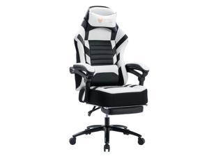 Fantasylab Big and Tall 400lb Massage Memory Foam Gaming Chair, Metal Base, Adjustable Back and Retractable Footrest Ergonomic Leather Racing Computer Desk Office Chair, Christmas Limited White
