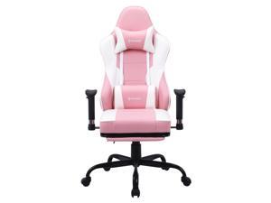 VON RACER Massage Gaming Chair - High Back Racing PC Computer Desk Office Chair Swivel Ergonomic Executive Leather Chair with Footrest and Adjustable Armrests(Pink)