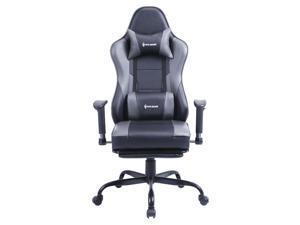VON RACER Massage Gaming Chair - High Back Racing PC Computer Desk Office Chair Swivel Ergonomic Executive Leather Chair with Footrest and Adjustable Armrests(Grey)