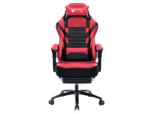 Fantasylab Big and Tall 400lb Massage Memory Foam Gaming Chair, Metal Base, Adjustable Back and Retractable Footrest Ergonomic Leather Racing Computer Desk Office Chair(Red)