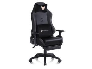 FANTASYLAB Memory Foam Gaming Chair Office Chair 300lb with Velvet Lumbar Support,Racing Style PU Leather High Back Adjustable Swivel Task Chair with Footrest(BLACK)
