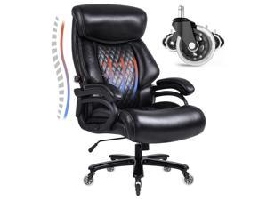 VANBOW Big and Tall Office Chair 500lbs for Heavy People with Quiet Rubber WheelsHigh Back Leather Executive Office Chair with Double Adjustment Lumbar SupportThick Padding and Ergonomic Design