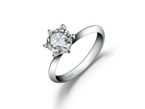 NAG.HC 1.25 Carat Classical Solitaire Sterling Silver Wedding Engagement Ring - 6-Prong CZ Ring -Size 9- Valentine's Day Present Free Box
