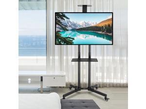 UNHO Mobile TV Stand with Wheels Height Adjustable TV Floor Mount Stand Universal TV Cart Stand with Two Floating Shelf for 32  70 Samsung LG Toshiba Hisense TCL Sony Sharp TV