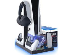 YPINGK PS5 Vertical Stand with Cooling Fan and Dual Controller Charger - Indicator Lamps and 15 Game Slots, Fast Cooling through Metal Base, PS5 Console Compatible