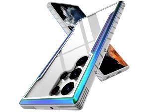 YPingk Designed for Samsung Galaxy S22 Ultra case,[Military Grade] Durable Metal Anodized Aluminum Frame+Flexible TPU+PC Edge Shockproof Back Clear Cases.Iridescent