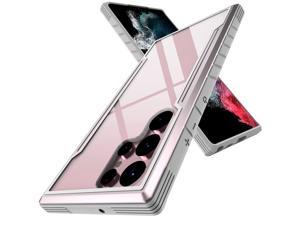 YPingk Designed for Samsung Galaxy S22 Ultra case,[Military Grade] Durable Metal Anodized Aluminum Frame+Flexible TPU+PC Edge Shockproof Back Clear Cases.Iridescent Rose Gold